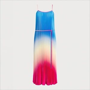 Ombré Plissé Satin Midi Dress Sam Edelman NWT
